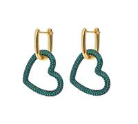 Orecchino da matrimonio, da donna, orecchini pendenti Boheme bianco argento Sterling S925 cuore con zirconi cubici per la festa della mamma, Vert, Argento sterling, Zirconia cubica