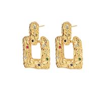 Orecchino da matrimonio, orecchino a chiodo zirconio oro rettangolo vintage 62 x 30 mm per donna compleanno gioielli, Rame, Zirconia cubica