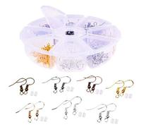 Orecchino design amo da pesca - Per realizzare gioielli fai da te - 210 pezzi, 7 Colori - Bianco, Argento, Oro, Bronzo, Rosso rodamina, Champagne, Grigio - Incluse 250 farfalline (gomma morbida)