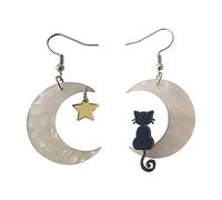 Orecchino Donna Little Cute Cat Moon Star Moon Orecchini pendenti Orecchini per donne Ragazze Cat Star Man (White, One Size)