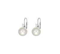 Orecchino in argento 925 rodiato, perla iridata ø 14 mm con zircone a monachella.