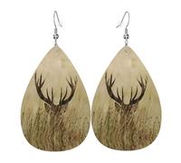 Orecchino in pelle con cervo a coda di bianco Cervo nella natura selvaggia per le donne pendenti a goccia stampati accessori alla moda da indossare tutti i giorni per feste, Misura unica, Pelle