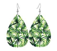 Orecchino in pelle con foglie verdi di palma per le donne a goccia pendente stampato accessori moda abbigliamento quotidiano festa, Misura unica, Pelle