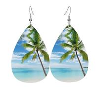 Orecchino in pelle con palma su oceano oceano blu per donna goccia pendente stampato accessori moda abbigliamento quotidiano festa, Misura unica, Pelle