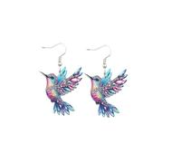 Orecchino Naso Argento Pietra Incastonata Novelty Colorful Elegant Long Parrot Hummingbird Dangle Drop Animal Earrings Jewelry (BU1, One Size)