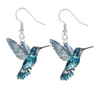 Orecchino Naso Argento Pietra Incastonata Novelty Colorful Elegant Long Parrot Hummingbird Dangle Drop Animal Earrings Jewelry (BU3, One Size)