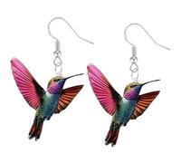 Orecchino Naso Argento Pietra Incastonata Novelty Colorful Elegant Long Parrot Hummingbird Dangle Drop Animal Earrings Jewelry (Red, One Size)