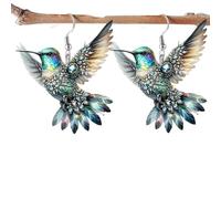 Orecchino Naso Argento Pietra Incastonata Novelty Colorful Elegant Long Parrot Hummingbird Dangle Drop Animal Earrings Jewelry (BU5, One Size)