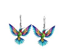 Orecchino Naso Argento Pietra Incastonata Novelty Colorful Elegant Long Parrot Hummingbird Dangle Drop Animal Earrings Jewelry (BU2, One Size)