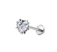 Orecchino Naso Argentothreadless1 Pezzi 18G Titanio Septum Orecchio Cartilagine Piercing Trago Helix con zirconi cubici a forma di cuore, Argento-Senza fili, 1.0x10xM0.45