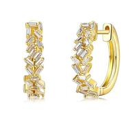 Orecchino, Orecchini in oro a cerchio da donna con zircone cubico trapezoidale 16 x 12 mm per compleanno gioielli