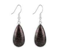 Orecchino pendente con pietra preziosa naturale larvikite| LK_SDAN_0521 | Orecchini a perno da donna, 28x14 mm, 27,8 carati, a forma di pera, taglio liscio, placcati in argento, con gancio francese.