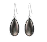 Orecchino pendente con pietra preziosa naturale larvikite| LK_SDAN_0719 | Orecchini a perno da donna, 28x14 mm, 31,55 carati, a forma di pera, taglio liscio, placcati in argento, con gancio francese.