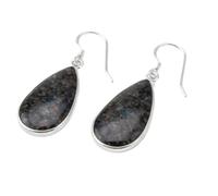 Orecchino pendente con pietra preziosa naturale larvikite| LK_SDAN_0828 | Orecchini a perno da donna, 34x15 mm, 39,5 carati, a forma di pera, taglio liscio, placcati in argento, con gancio francese.