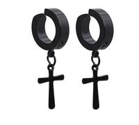 Orecchino per cartilagine da uomo, nero, con croce, 15 mm, per San Valentino, gioielli semplici, 15MM, Acciaio inossidabile, Nessuna pietra preziosa