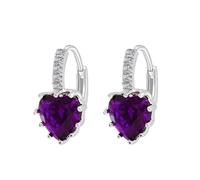 Orecchino per matrimonio, orecchini a cerchio in argento e a forma di cuore con zirconi cubici, 10 x 18 mm, per donna, festa del papà, gioielli, Créoles et cœurs en zircone cubique, Rame, Zirconia