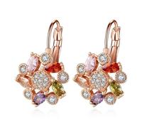 Orecchino per matrimonio, orecchino pendenti da donna, con fiore placcato oro rosa e zirconia cubica, fiore di quadrifoglio a quattro foglie, Style 2, base placcata oro rosa, Zirconia cubica