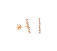 Orecchino Tragus Minimalista CZ Pave In Linea Reale In Oro Solido 14k