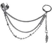 Orecchino vintage con nappa, per donne, ragazze, uomini, cartilagine in acciaio inox, piccolo cerchio avvolgente con clip a forma di foglia di piuma, catena multistrato a goccia, gioiello alla moda,