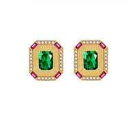 Orecchino vintage da donna, orecchino a chiodo zirconio oro ottagono 18 x 15 mm per San Valentino gioielli, Octogone cubique en zircone en forme d'émeraude, Rame, Zirconia cubica