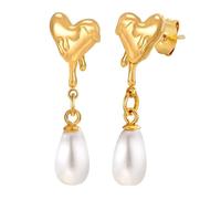 Orecchino vintage orecchini pendenti oro in acciaio inox con perla cuore per donna compleanno gioielli, CoeurPerle en forme de ovale, Acciaio inossidabile, Perla