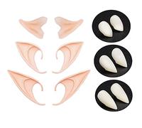 Orecchio da elfo in lattice Denti Vampiro Riutilizzabili 3 Paia di Orecchie da Elfo,Elf Ears Orecchie Fata Lattice,3 Paia di Denti da Vampiro Zanne da Vampiro per Cosplay Elfi di Halloween Carnevale