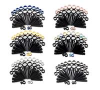 Orecchio Tunnel Dilatatore Plug 36 PCS Big Gauges Kit Ear Stretching -Acrylic Tapers+StainlessTunnels + Silicone Ear Expander For Ear Gauges Expander Set 10mm To 20mm 36 PCS (Color : Black)