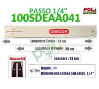 BARRA PER MOTOSEGA 'SINGLE RIVET' 1/4 sp.1,3 - 62 magl.- 25 cm - OREGON