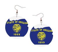 Oregon State Flag Map Orecchini rotondi stampati per le donne, 1 paio di orecchini in pelle leggera set di gioielli alla moda regali per donne ragazze, One Size, Poliestere