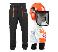 Oregon Yukon Set: Casco di Sicurezza con Cuffie Antirumore e Visiera in Rete, Guanti Protettivi Multiuso per la Mano Sinistra Taglia 10, Pantaloni Taglia L