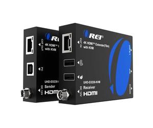 Orei KVM 4K HDMI over Ethernet Extender Balun Over CAT6/7 Cavo 4K a 60Hz fino a 230 piedi - 2 porte USB 1.1, supporta tastiera e mouse USB HDMI Loop Out, cavo di alimentazione