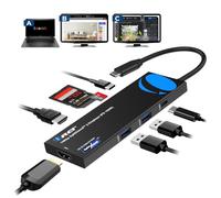 OREI SplitExtend - Docking Station per laptop 4K Dual Monitor - 2X USB 3.0, 1x Type-C, lettore di schede SD - Adattatore USB-C a schermo esteso HDMI 2.0, uscite 4K a 30Hz - 100W PD
