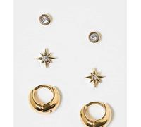 Orelia - Confezione da 3 orecchini a stella, a bottone con cristallo e a cerchio placcati oro No Size
