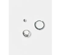 Orelia - Confezione da 3 paia di orecchini a bottone, a goccia e a cerchio con pavè in argento sterling placcato No Size