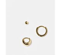 Orelia - Confezione da 3 paia di orecchini a bottone, a goccia e a cerchio con pavè placcato oro 18 k No Size