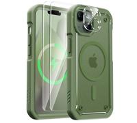 ORETECH Magnetica Cover per iPhone 13, Cover per iPhone 14 [Compatibile con MagSafe] con [2X Vetro Temperato] Custodia Traslucida Opaca Posteriore Antiurto Resistente ai Graffi TPU Bumper-Verde Scuro