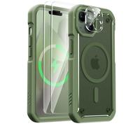 ORETECH Magnetica Cover per iPhone 13, Cover per iPhone 14 [Compatibile con MagSafe] con [2X Vetro Temperato] Custodia Traslucida Opaca Posteriore Antiurto Resistente ai Graffi TPU Bumper-Verde Nero