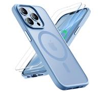 ORETECH Magnetica Cover per iPhone 13 Pro Max [Compatibile con MagSafe]con [2 Vetro Temperato],Custodia Traslucida Opaca Protettiva Antiurto Protezione Militare iPhone 13 Pro Max Cover,Blu Sierra