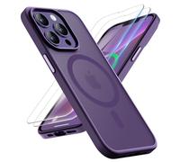 ORETECH Magnetica Cover per iPhone 13 Pro Max [Compatibile con MagSafe]con [2 Vetro Temperato],Custodia Traslucida Opaca Protettiva Antiurto Protezione Militare iPhone 13 Pro Max Cover,Viola Scuro