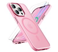 ORETECH Magnetica Cover per iPhone 13 Pro Max [Compatibile con MagSafe]con [2 Vetro Temperato],Custodia Traslucida Opaca Protettiva Antiurto Protezione Militare iPhone 13 Pro Max Cover,Rosa Chiaro