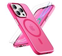 ORETECH Magnetica Cover per iPhone 13 Pro Max [Compatibile con MagSafe]con [2 Vetro Temperato],Custodia Traslucida Opaca Protettiva Antiurto Protezione Militare iPhone 13 Pro Max Cover, Rosa Caldo