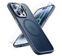 ORETECH Magnetica Cover per iPhone 14 Pro con 2 Vetro Temperato e 1 Vetro Fotocamera, [Compatibile con MagSafe] Custodia Traslucida Opaca Antiurto Ultra Sottile Hard PC Silicone - Blu Navy