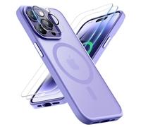 ORETECH Magnetica Cover per iPhone 14 Pro Max [Compatibile con MagSafe], con 2 Vetro Temperato e 1 Vetro Fotocamera, Custodia Antiurto Anti-Graffio Ultra Sottile Hard PC Silicone,Viola Chiaro