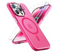 ORETECH Magnetica Cover per iPhone 14 Pro Max [Compatibile con MagSafe], con 2 Vetro Temperato e 1 Vetro Fotocamera, Custodia Traslucida Opaca Antiurto Ultra Sottile Hard PC Silicone,Rosa Caldo