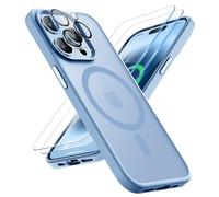 ORETECH Magnetica Cover per iPhone 14 Pro Max [Compatibile con MagSafe], con 2 Vetro Temperato e 1 Vetro Fotocamera, Custodia Traslucida Opaca Antiurto Ultra Sottile Hard PC Silicone,Blu Sierra