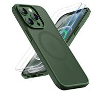 ORETECH Magnetica Opaca Cover per iPhone 12 Pro Max [Compatibile con MagSafe]con[2 Vetro Temperato],Custodia Protettiva Antiurto Protezione Militare iPhone 12 Pro Max Cover,Verde Scuro