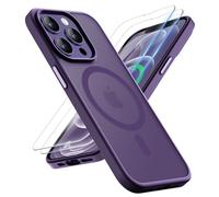 ORETECH Magnetica Opaca Cover per iPhone 12 Pro Max [Compatibile con MagSafe]con[2 Vetro Temperato],Custodia Protettiva Antiurto Protezione Militare iPhone 12 Pro Max Cover,Viola Scuro