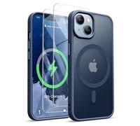 ORETECH Magnetica Opaca Cover per iPhone 14,Custodia iPhone 13 con 2X Vetro Temperato per Cellulare Protettiva Antiurto Protezione Militare Custodia per iPhone 14/13-Blu Navy