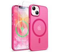 ORETECH Magnetica Opaca Cover per iPhone 14,Custodia iPhone 13 con 2X Vetro Temperato per Cellulare Protettiva Antiurto Protezione Militare Custodia per iPhone 14/13-Rosa Caldo