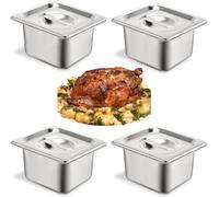 ORFCP 4 Pezzi Contenitori Gastro Con Coperchio, Contenitori In Acciaio Inox, Contenitori Per Alimenti In Acciaio Inox, Gastronorm Con Coperchio, 17,5 X 16 X 10 CM